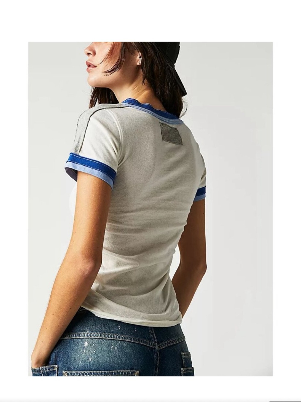 We The Free Cream Ringer Tee with Blue Trim - Picture 2 of 5